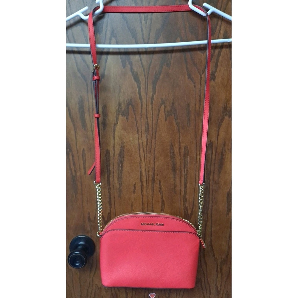 Michael Kors Emmy Medium Saffiano Leather Crossbody Bag Red NWT Adjustable Strap - Picture 3 of 8